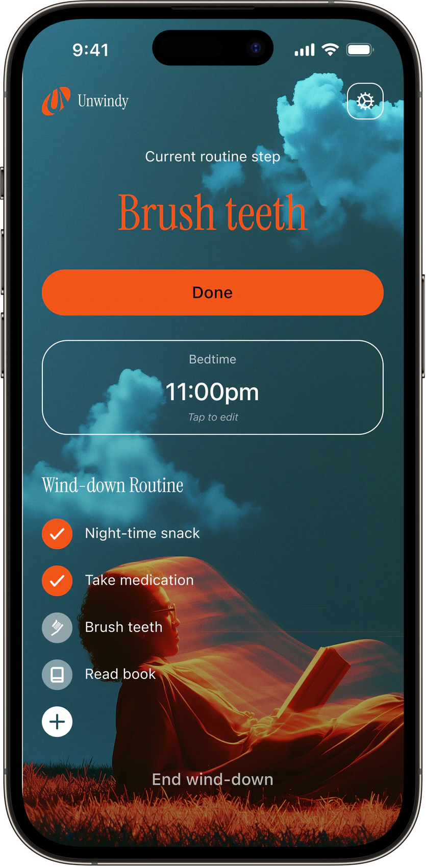 Unwindy active wind-down routine screen